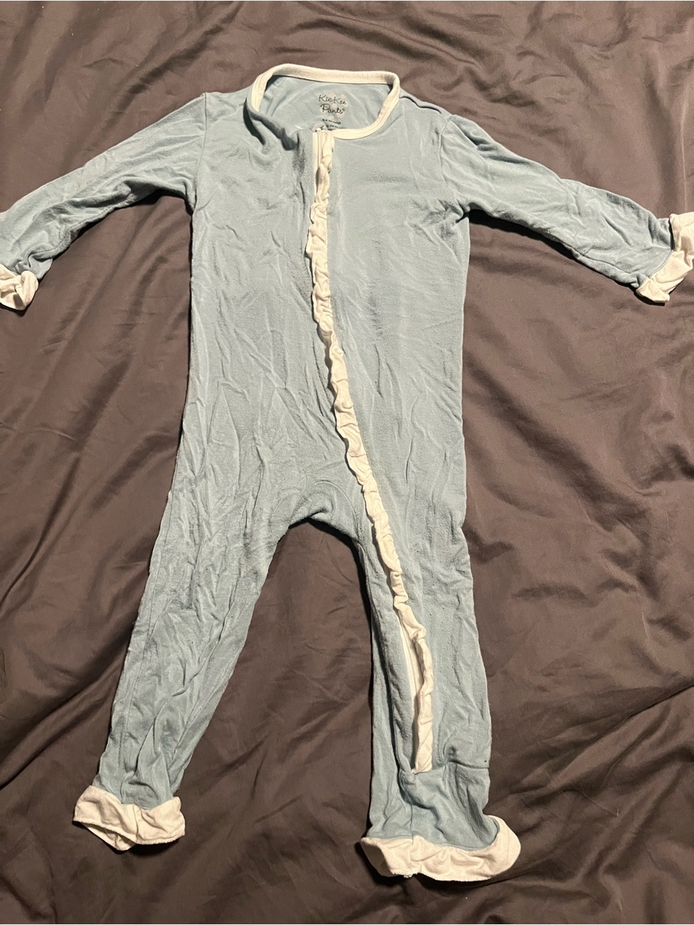 Kickee Pants Light Blue Ruffle-Trim One-Piece Pajamas - Kids